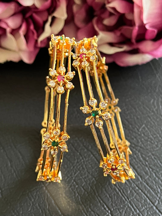 Anaya - Floral CZ Gold Bangles (Pair)