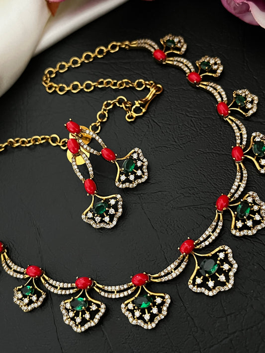 Anika - CZ Floral Necklace Set V1