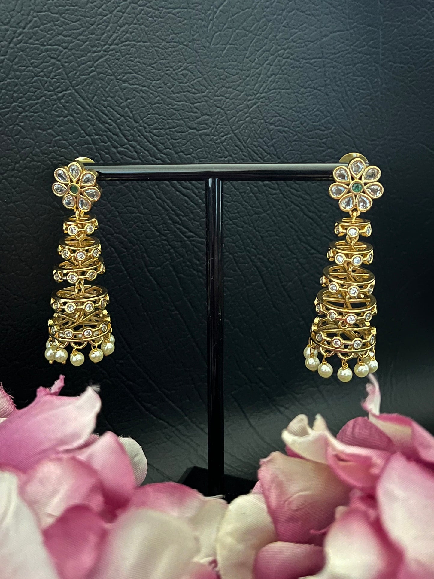 Elira - CZ Pearl Drop Jhumkas