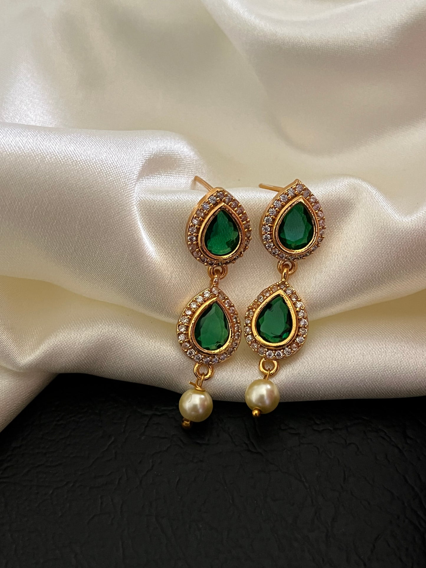 Surya - Jyothika Inspired Gold-Tone Necklace with Green CZ Stones V1