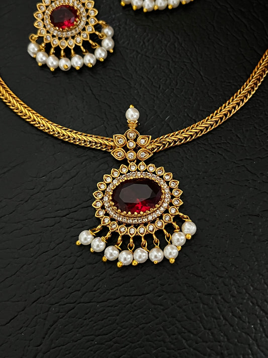 Aarohi – Gold-Tone Statement Necklace Set with Cubic Zirconia Accents