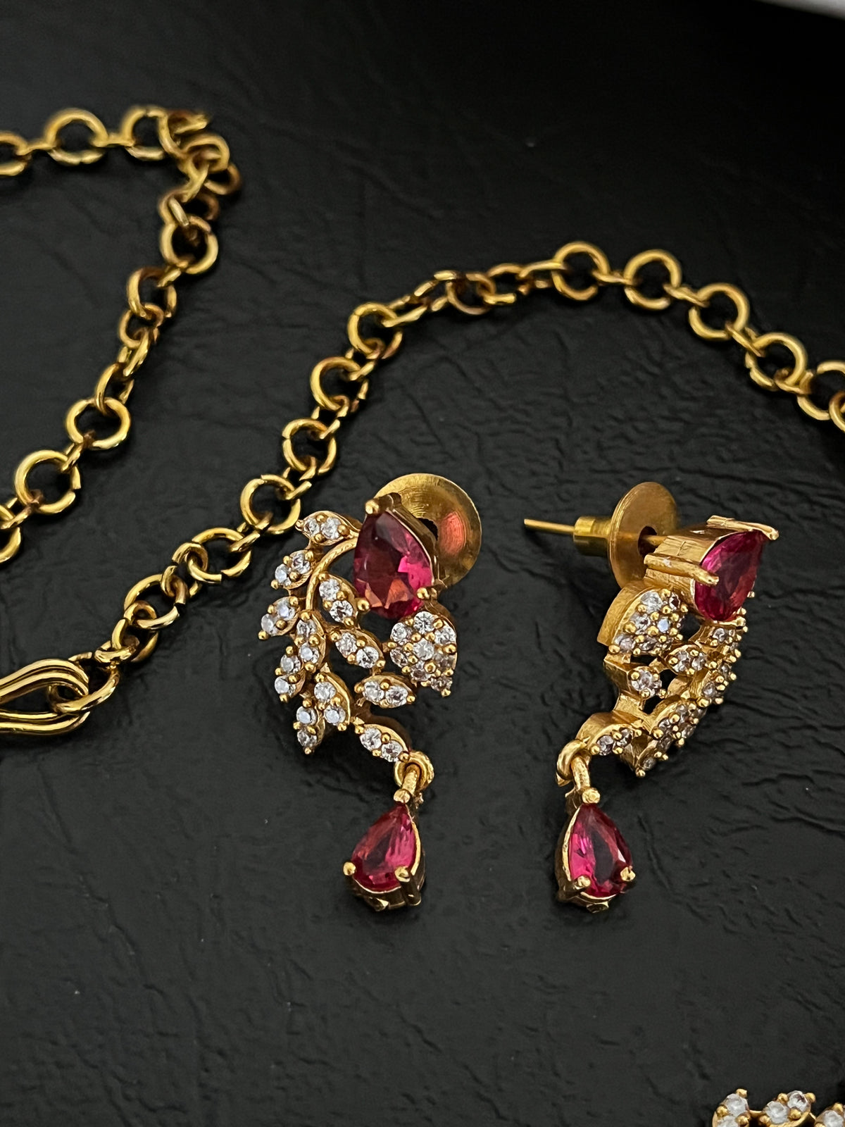 Liora - CZ Leaf Necklace Set