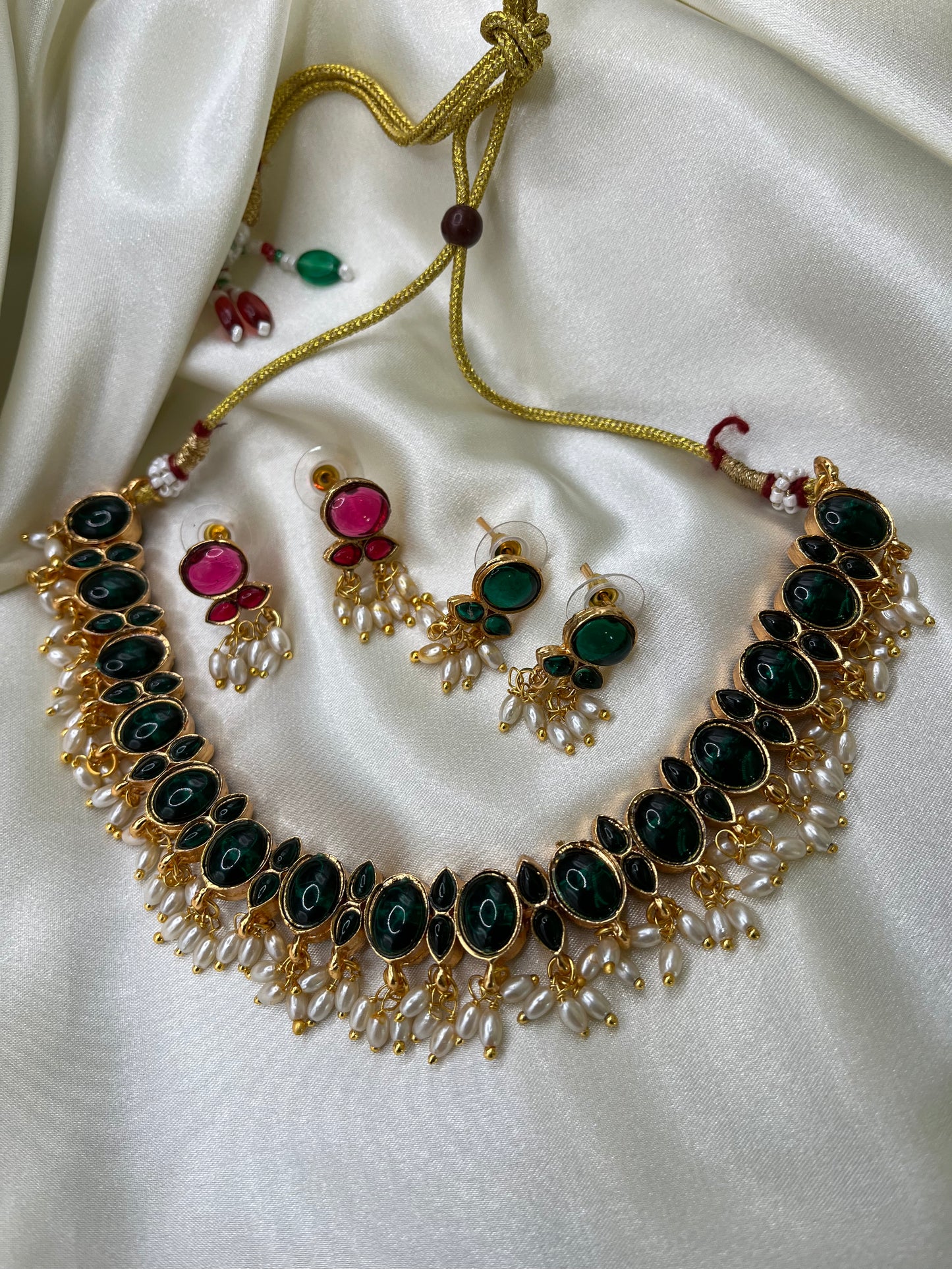 Aaradhya - Reversible Green & Maroon Kundan Pearl Necklace Set | Elegant Dual-Sided Indian Jewellery