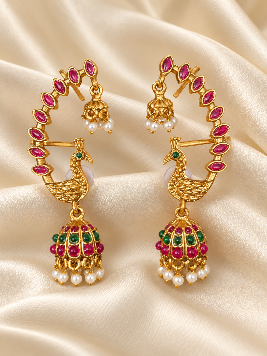 Rajasi - Peacock Earcuff Jhumka Earrings | Temple Jewellery