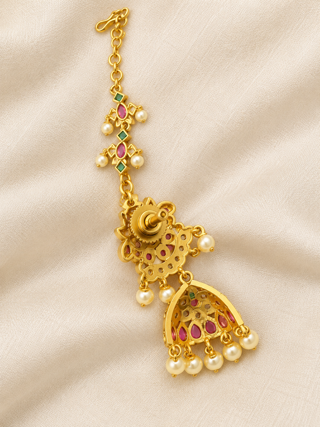 Jaya - Premium CZ Jhumka Earrings with Mattal Ear Chain