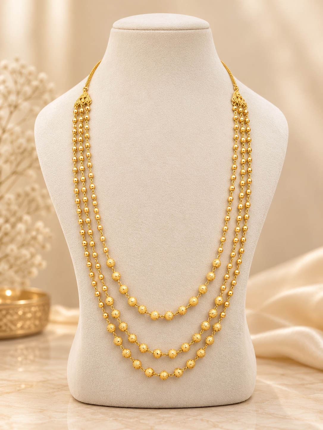 Swarna - Three-Layer Gold Bead Necklace | Indian Jewellery Australia
