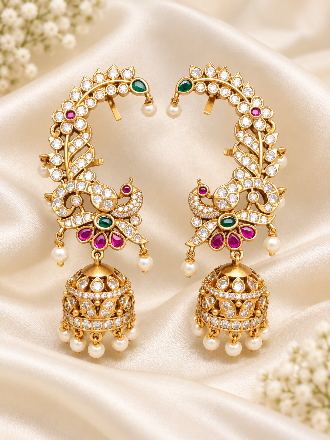 Barhi - Peacock Ear Cuff Jhumka Earrings
