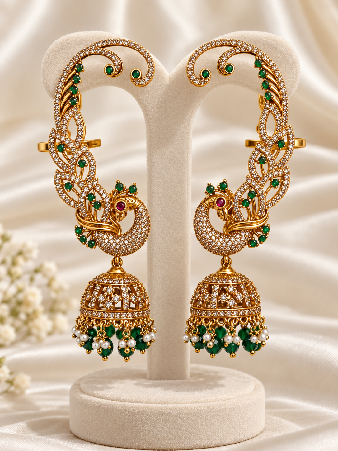 Morni V1- Premium Peacock Statement Ear Cuff Jhumka Earrings