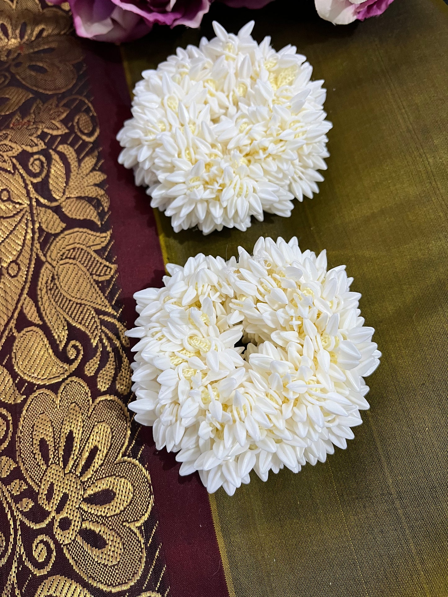 Divya - Jasmine Blossom Scrunchie – Handmade Scented Mogra Hair Accessory for Traditional & Festive Wear
