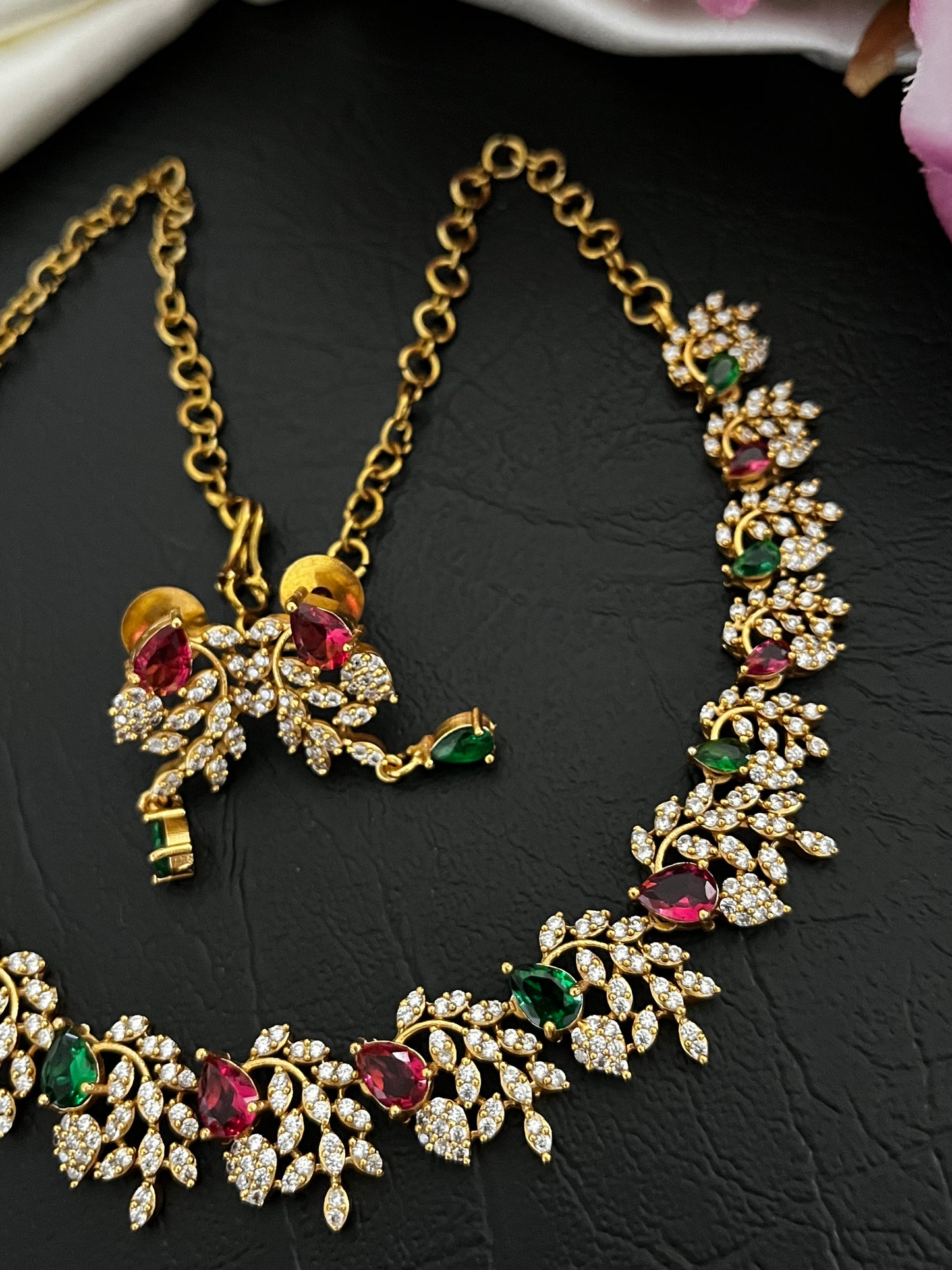 Liora - CZ Leaf Necklace Set