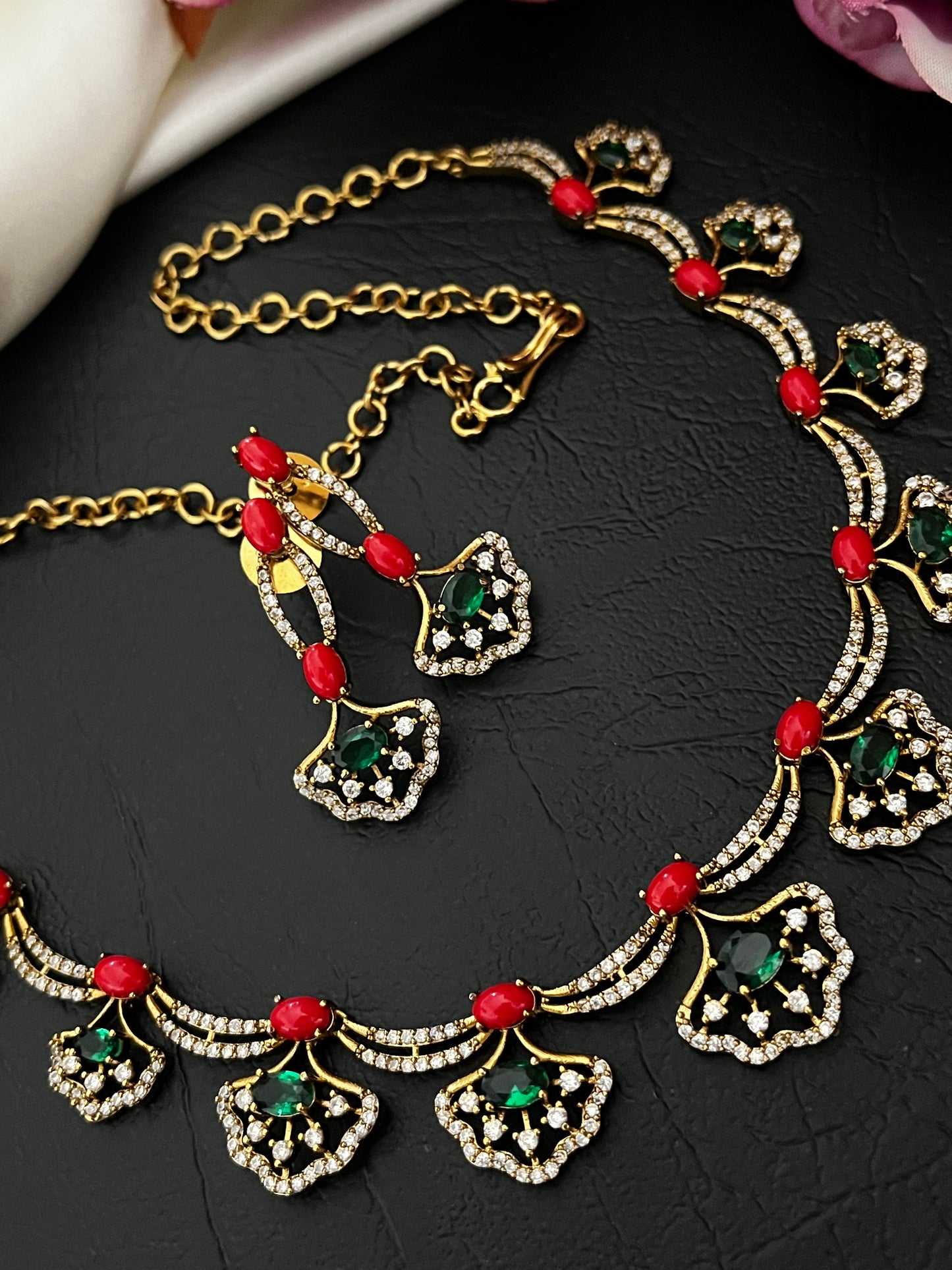 Anika - CZ Floral Necklace Set V1