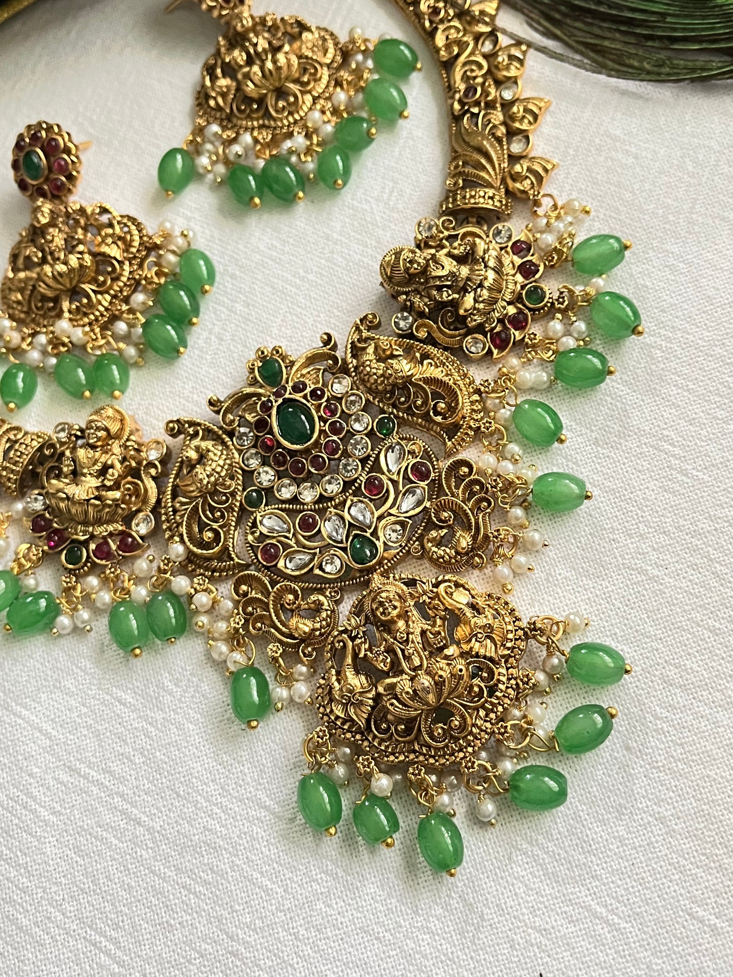 Srivatsa Antique Temple Necklace Set | Lakshmi & Peacock Jewellery