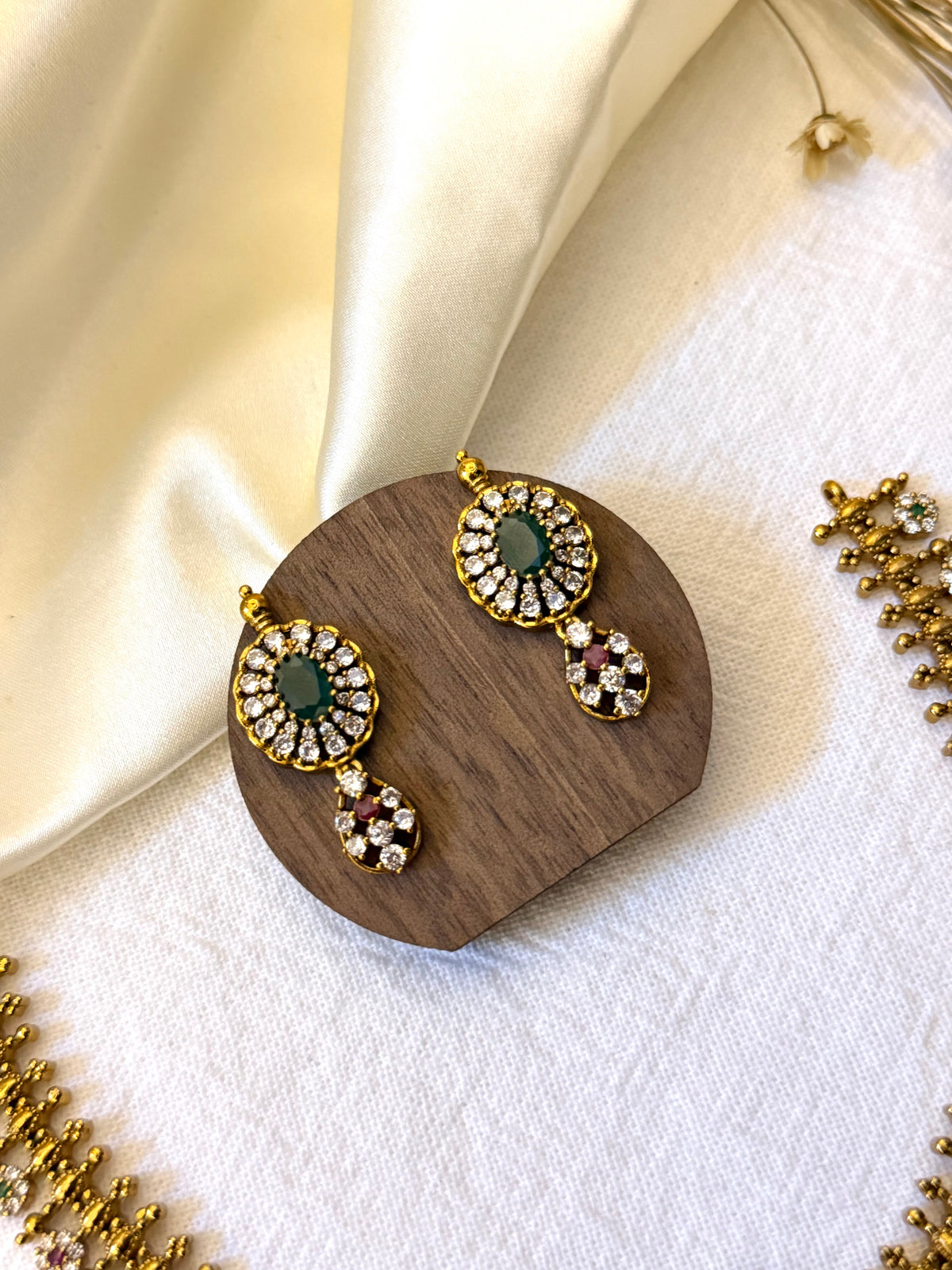 Rukmini – Antique Gold-Plated CZ Necklace Set with Earrings