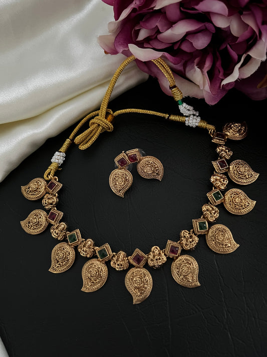 Kalyani - Mango Motif Temple Necklace Set