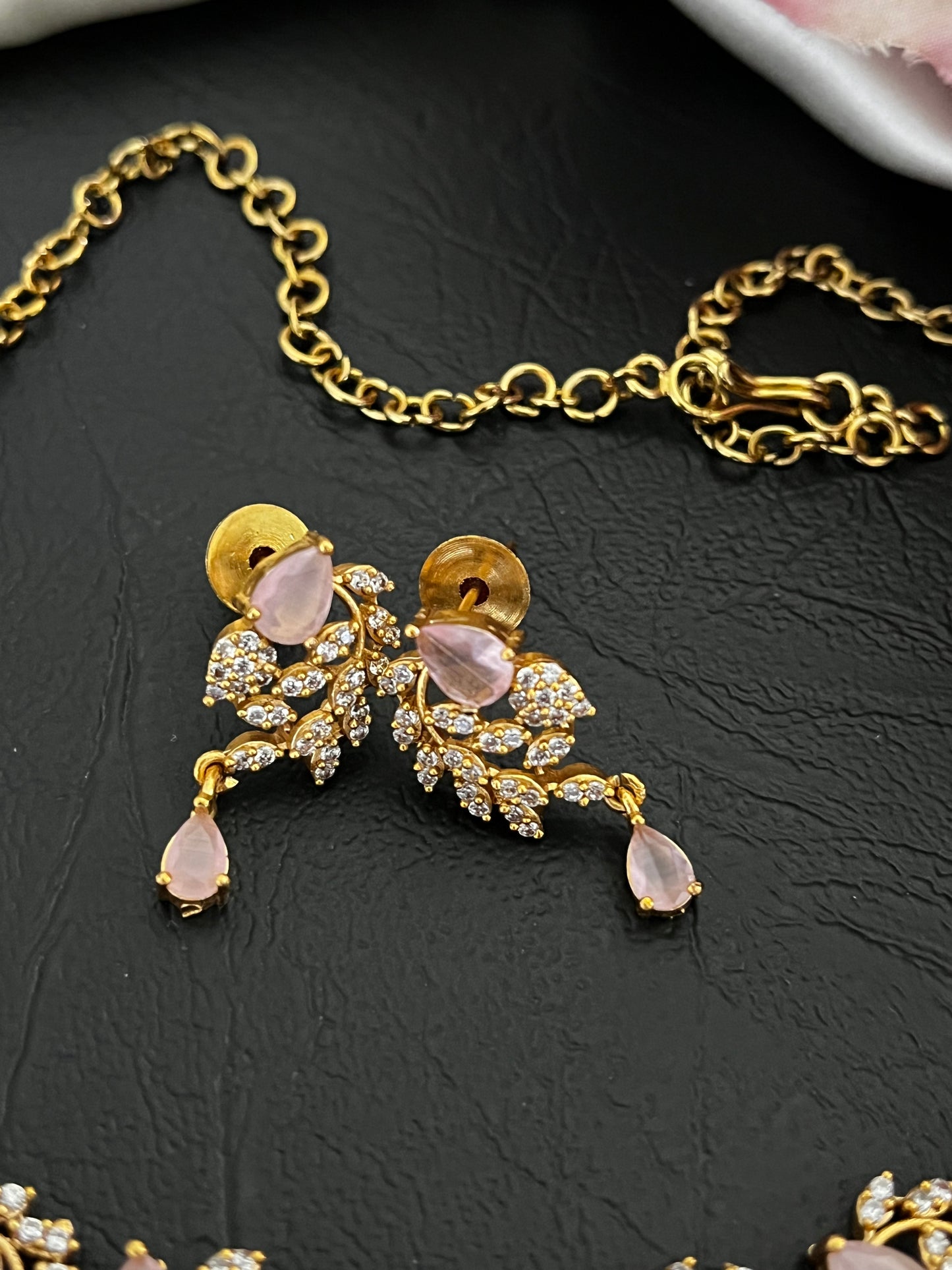 Liora - CZ Leaf Necklace Set