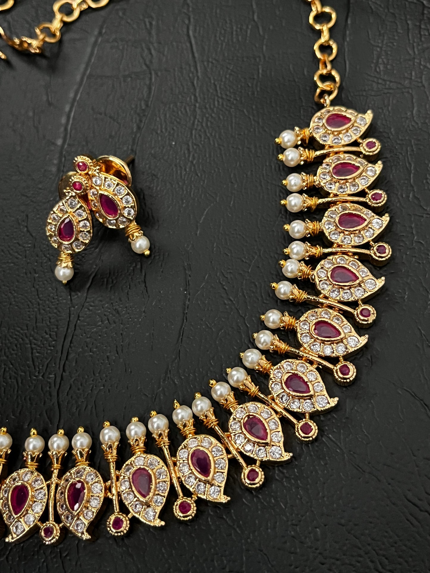 Rashmika – Mango Motif CZ Necklace Set