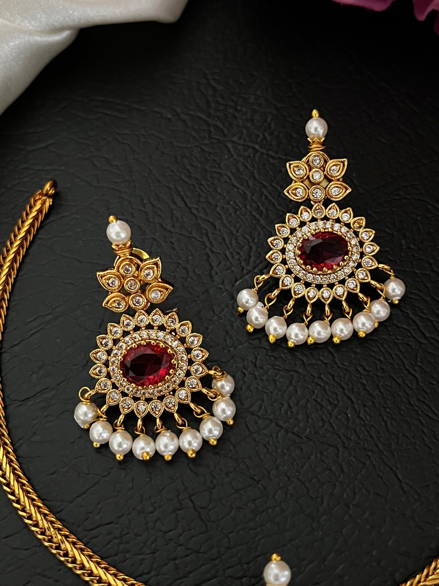 Aarohi – Gold-Tone Statement Necklace Set with Cubic Zirconia Accents