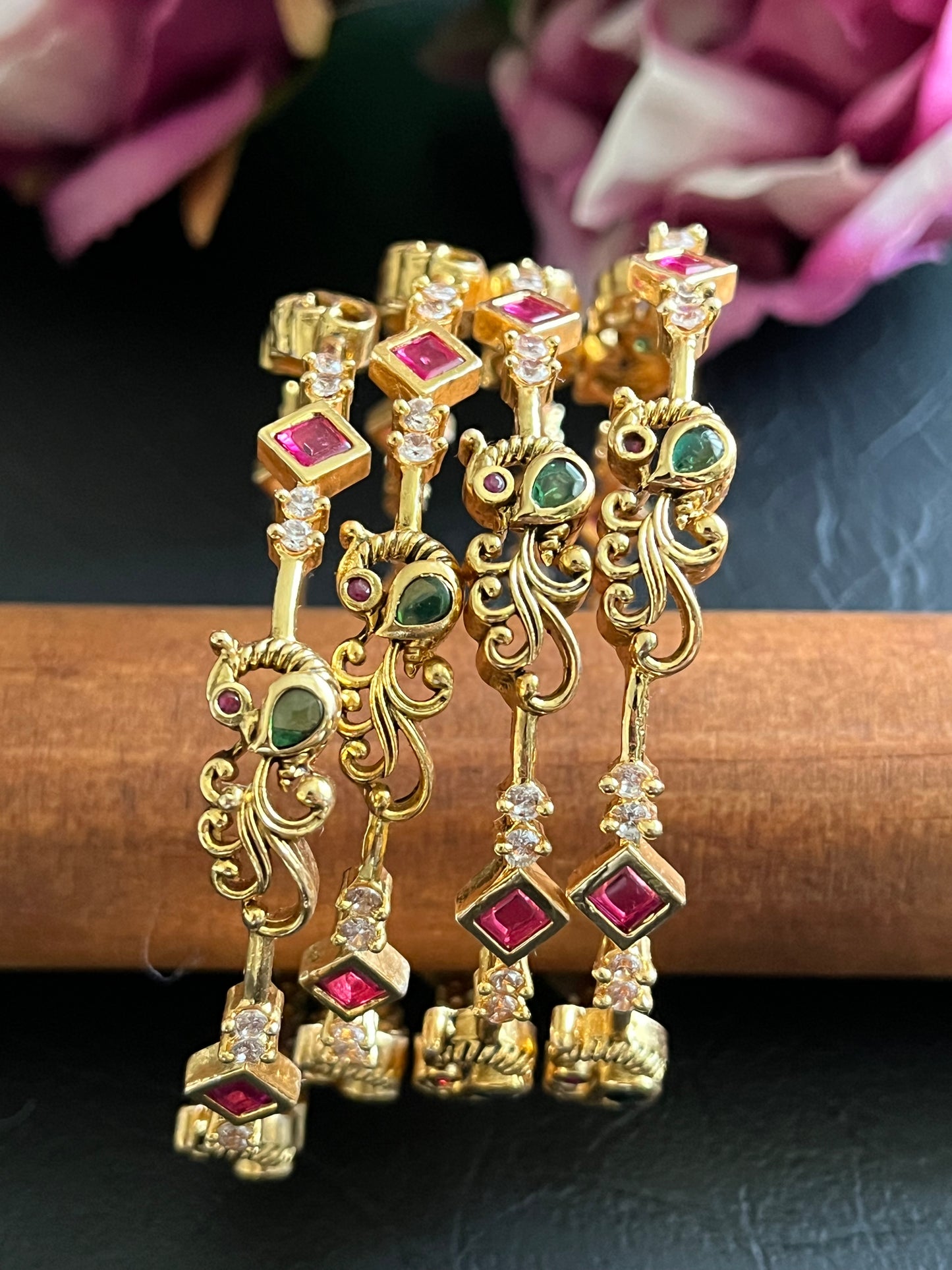 Varsha - CZ Peacock Heritage Bangles (Pair)