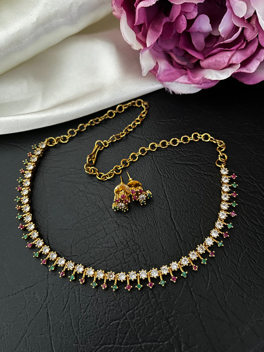 Ziya – Gold-Tone Cubic Zirconia Stone Necklace Set