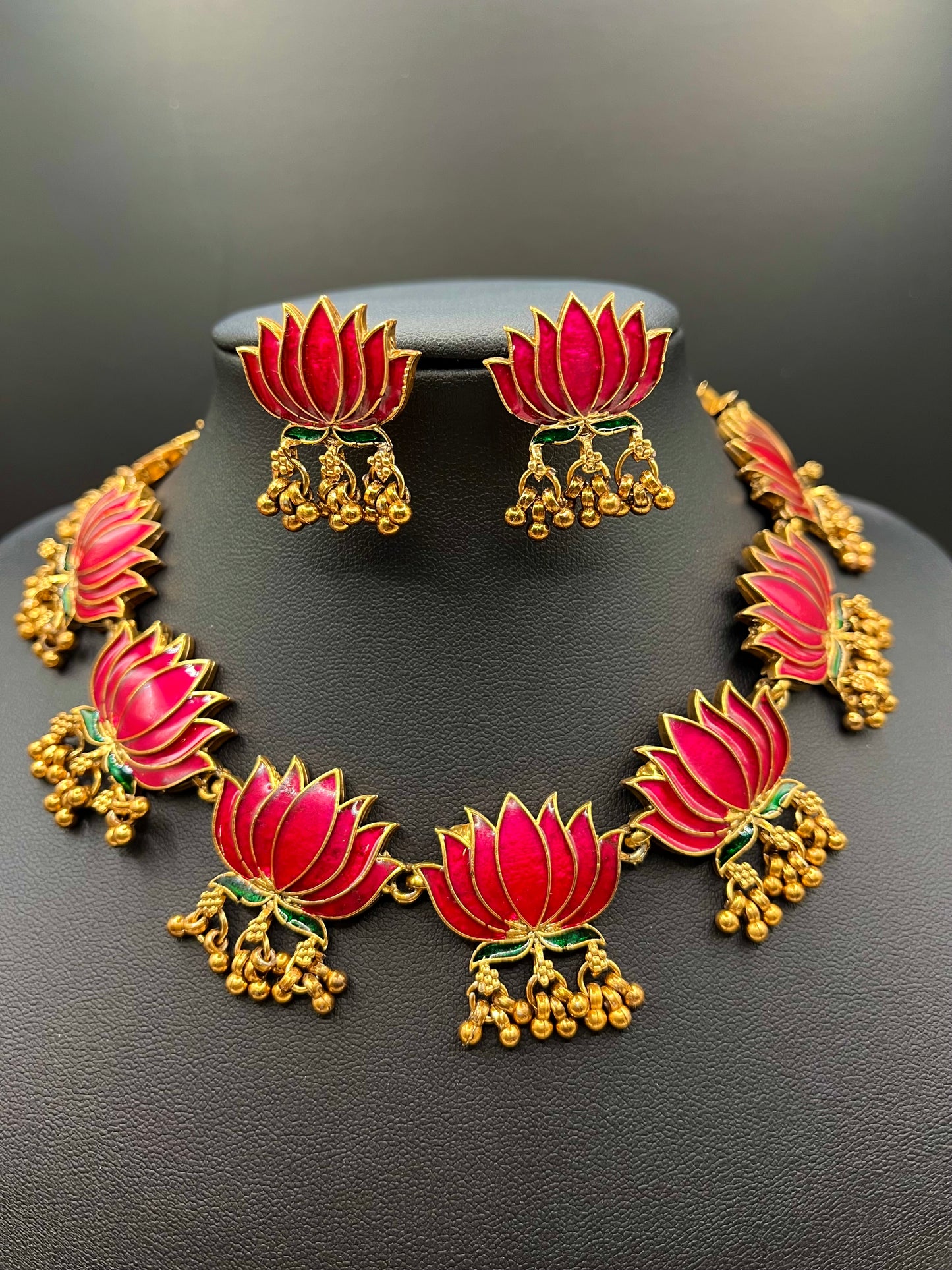 Padmini - Lotus Necklace Set | Trending Vibrant Lotus Jewellery with Earrings