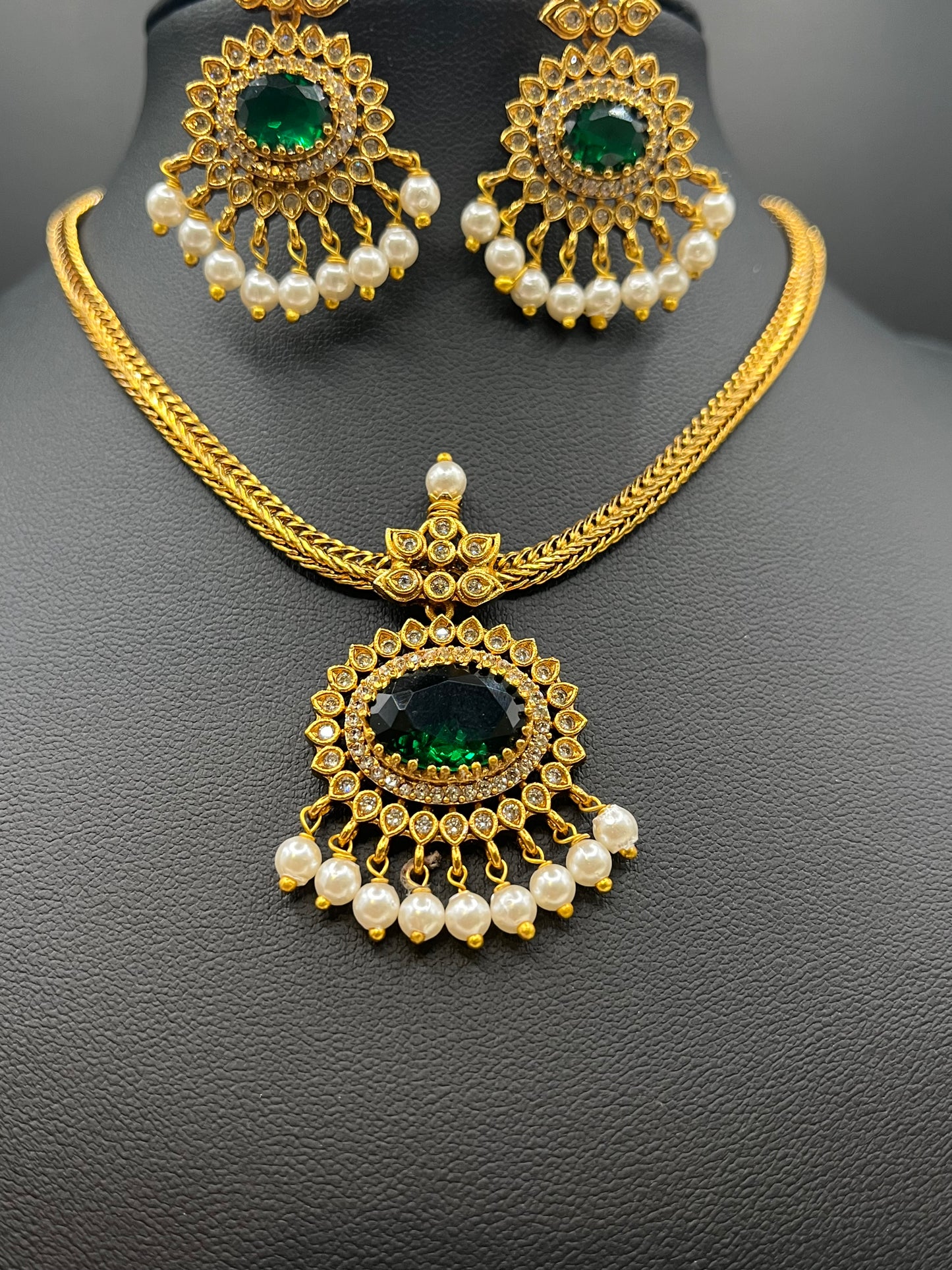 Aarohi – Gold-Tone Statement Necklace Set with Cubic Zirconia Accents