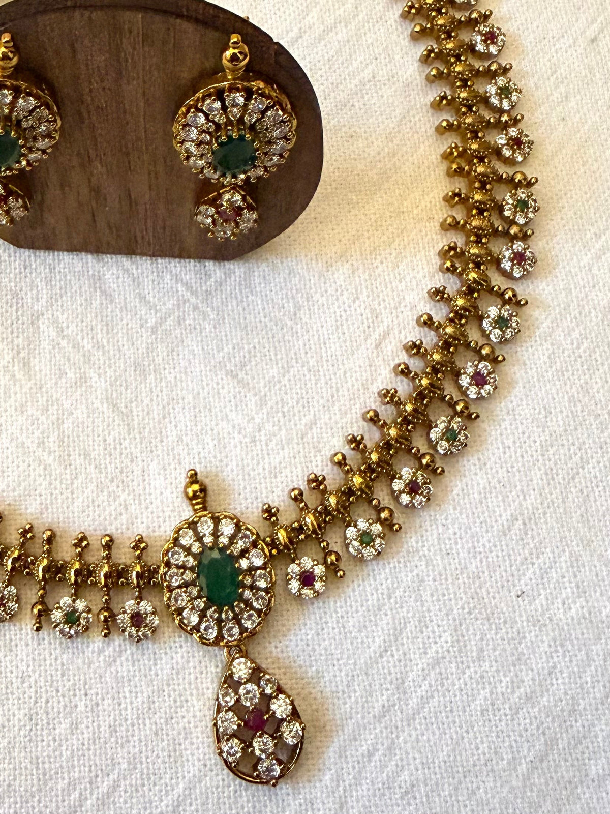 Rukmini – Antique Gold-Plated CZ Necklace Set with Earrings