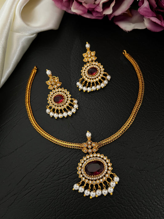 Aarohi – Gold-Tone Statement Necklace Set with Cubic Zirconia Accents