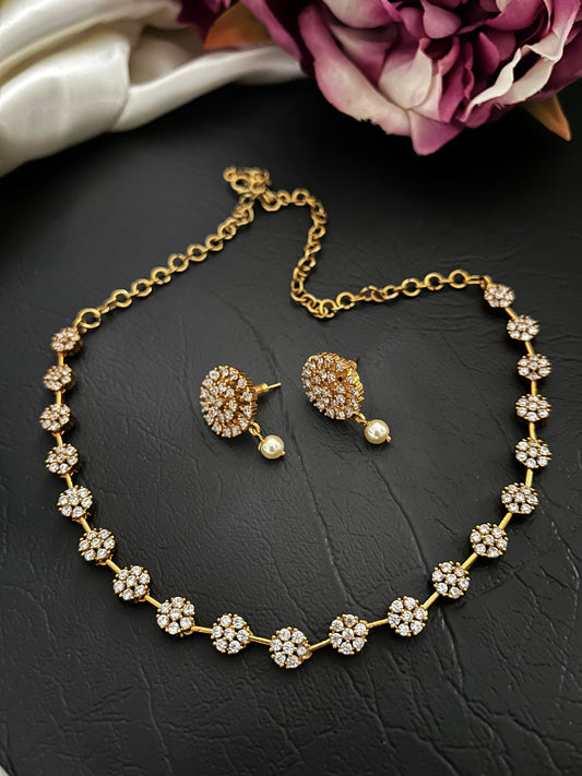 Flora - CZ Pearl Accent Necklace Set