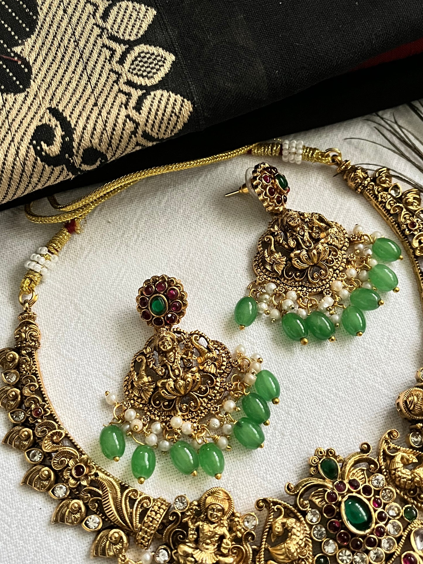 Srivatsa Antique Temple Necklace Set | Lakshmi & Peacock Jewellery
