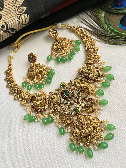 Srivatsa Antique Temple Necklace Set | Lakshmi & Peacock Jewellery