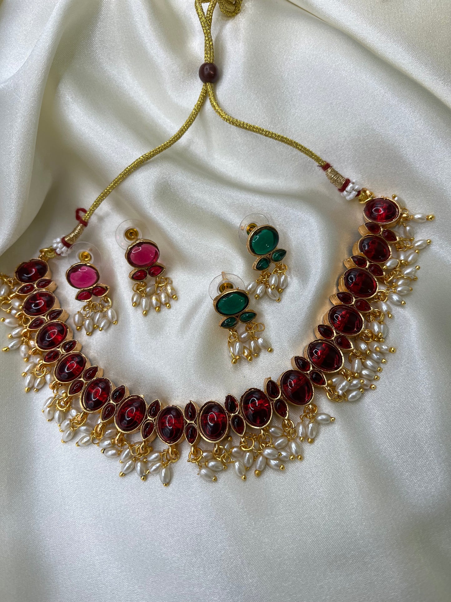 Aaradhya - Reversible Green & Maroon Kundan Pearl Necklace Set | Elegant Dual-Sided Indian Jewellery