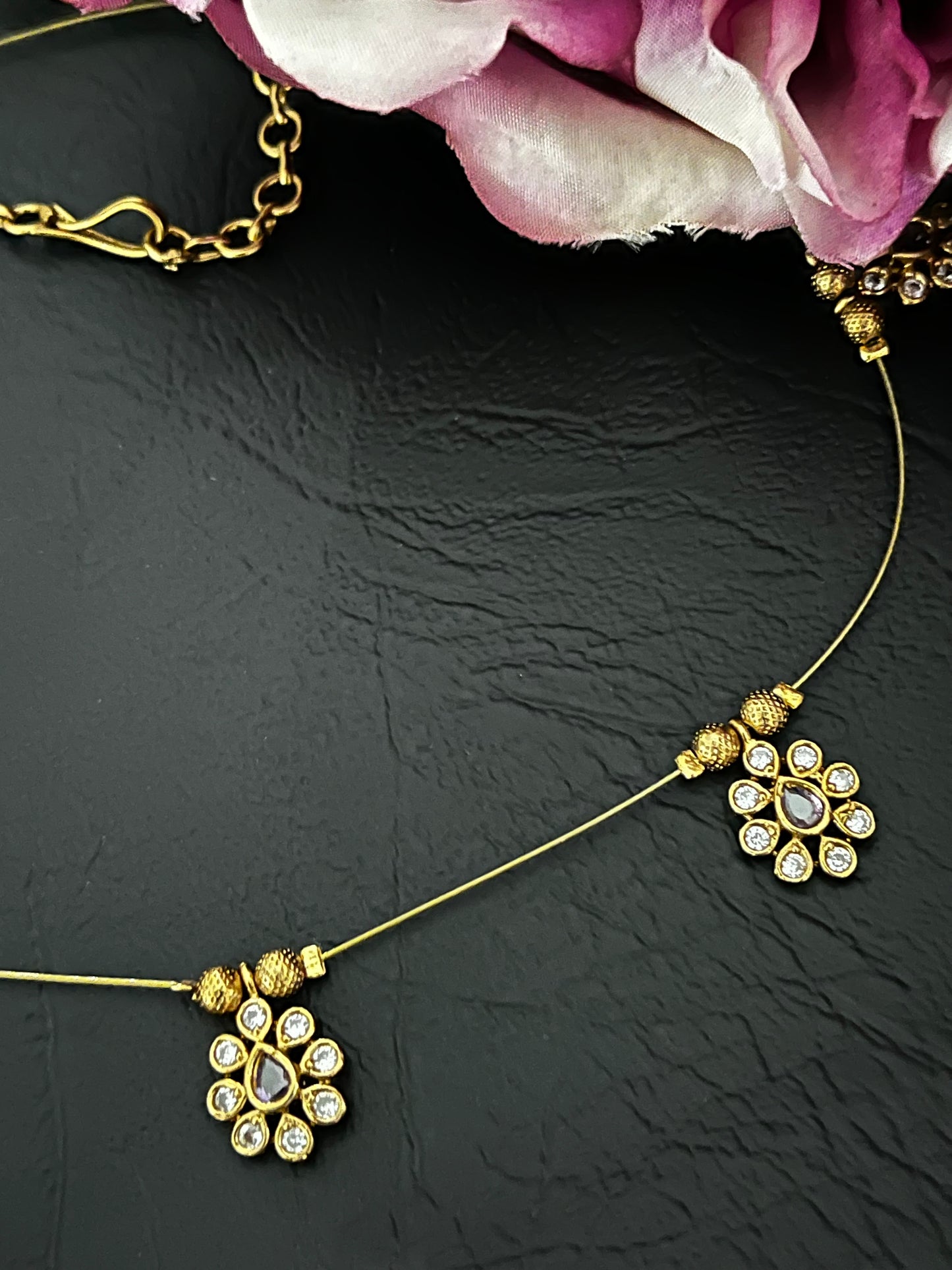Liliora Whisper – Lavender Floral CZ Floating Necklace Set