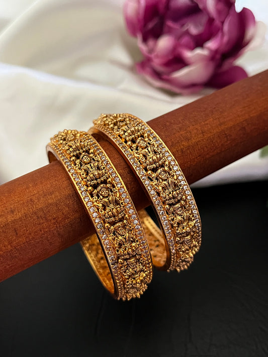 Shrinika – Lakshmi Motif Gold-Tone Bangles with Cubic Zirconia (Pair)