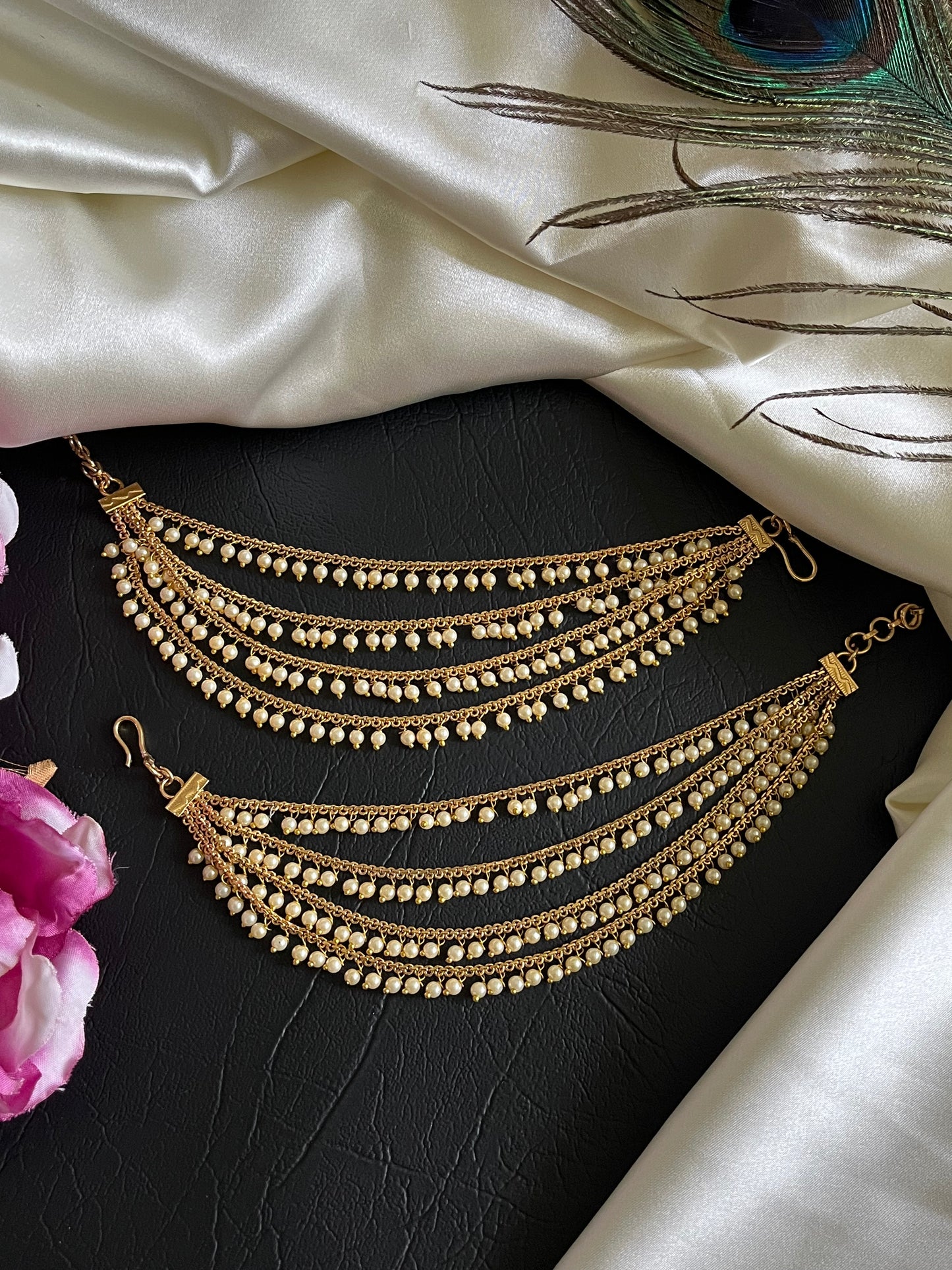 Ira - Pearl Drop Sahara Ear Chains (Pair)