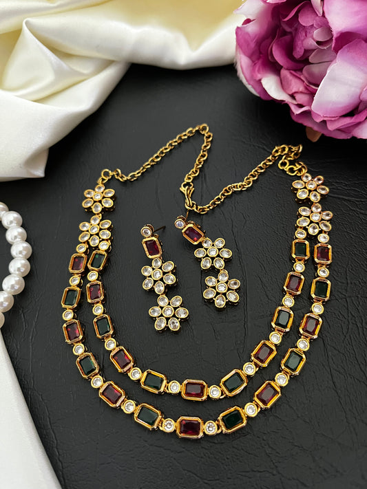 Rhea – Dual-Layer Stone Accent Necklace Set
