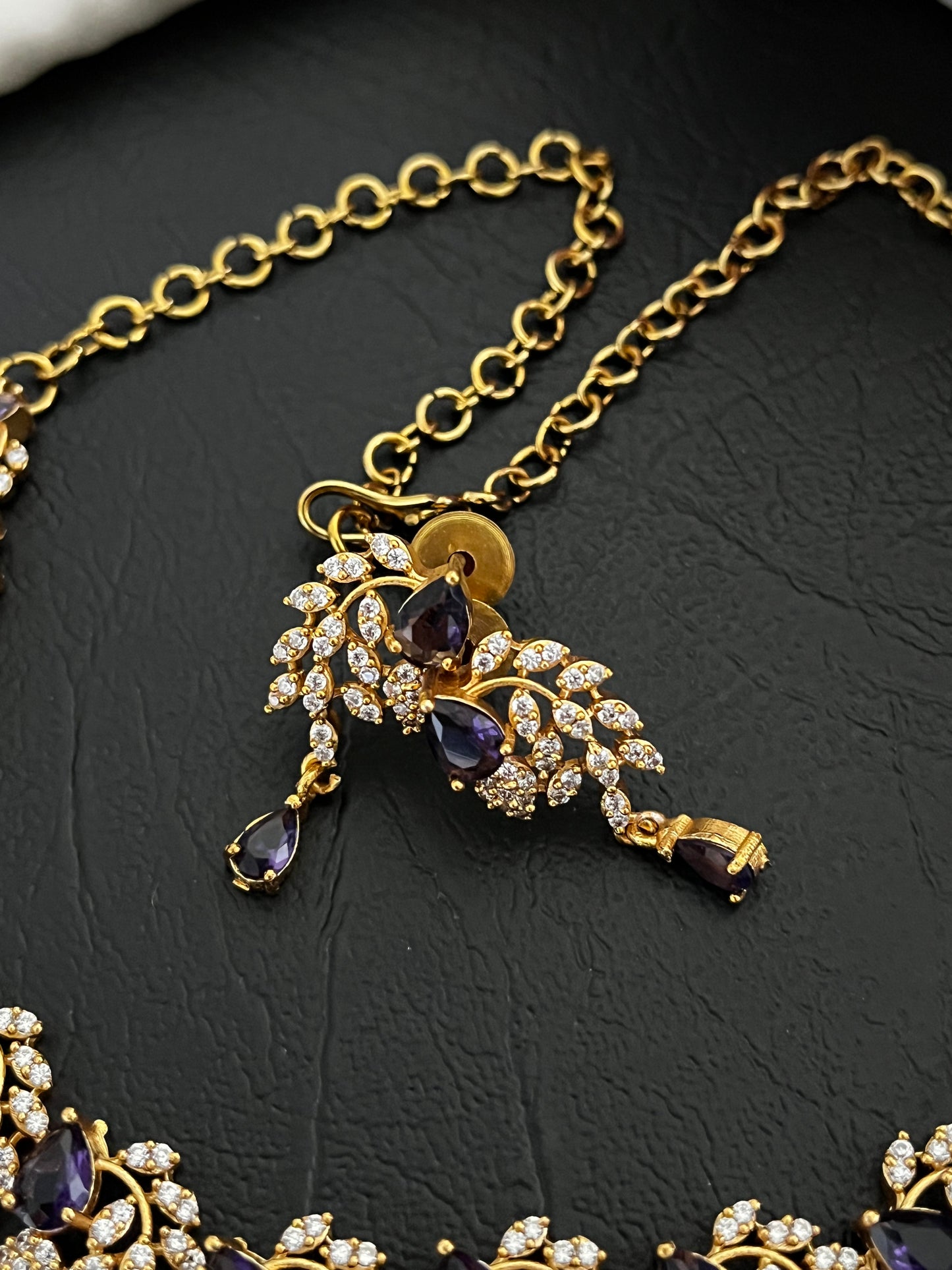 Liora - CZ Leaf Necklace Set