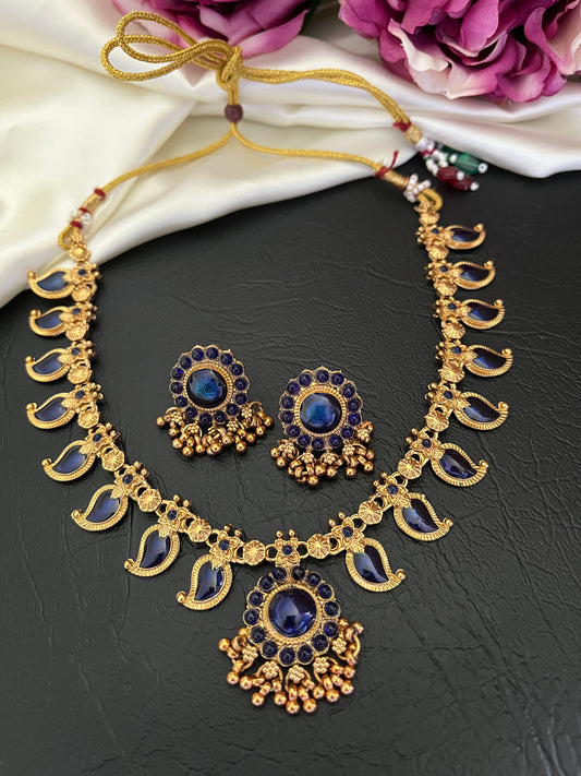 Neelamika - Palakka style Blue Heritage Necklace Set