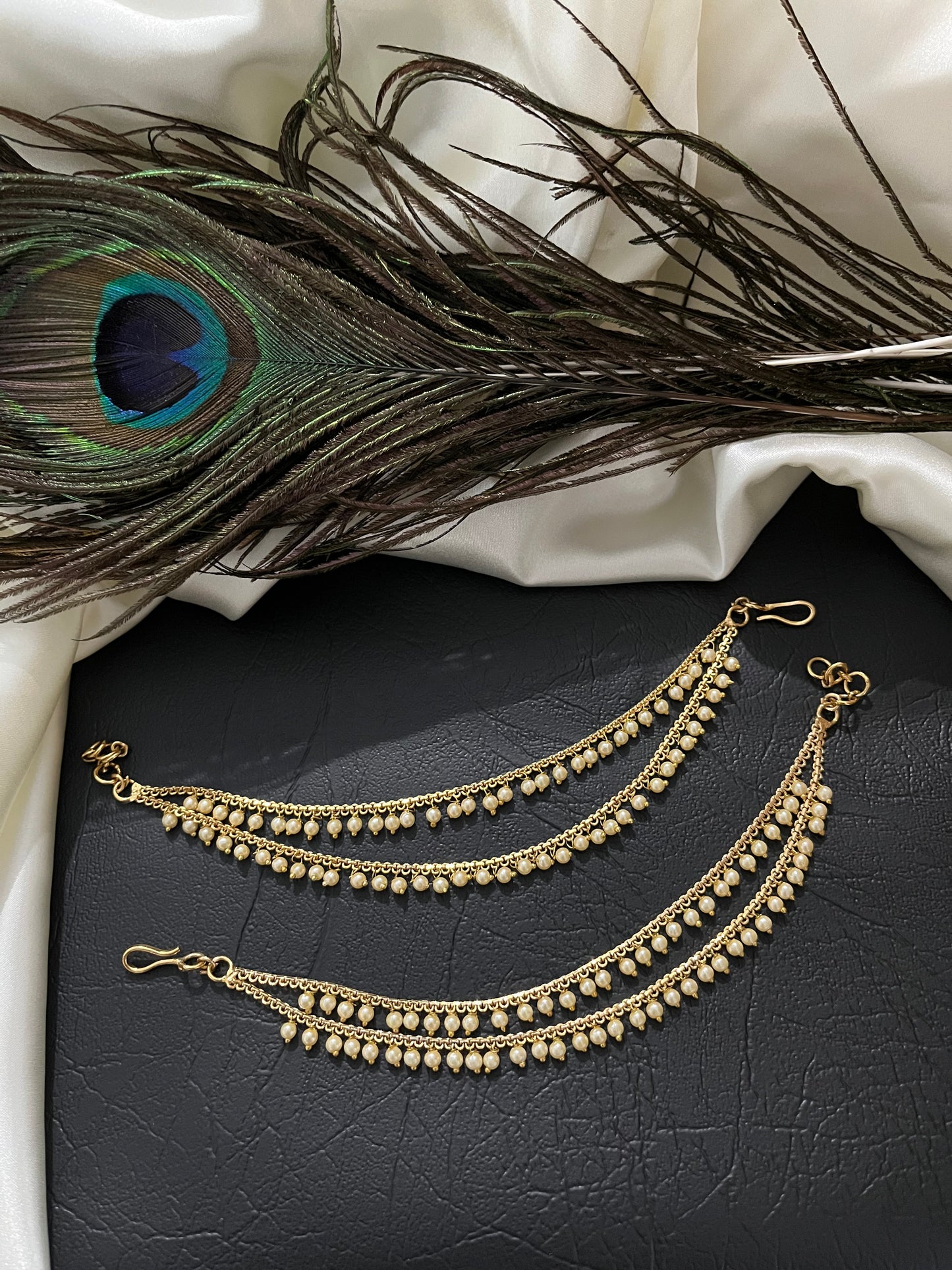 Ira - Pearl Drop Sahara Ear Chains (Pair)
