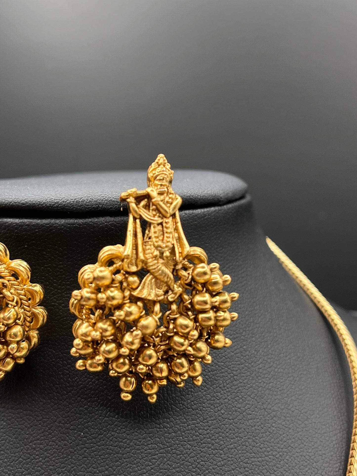 Govinda - Divine Krishna Pearl Cluster Necklace Set with Earrings | Traditional Indian Temple Jewellery