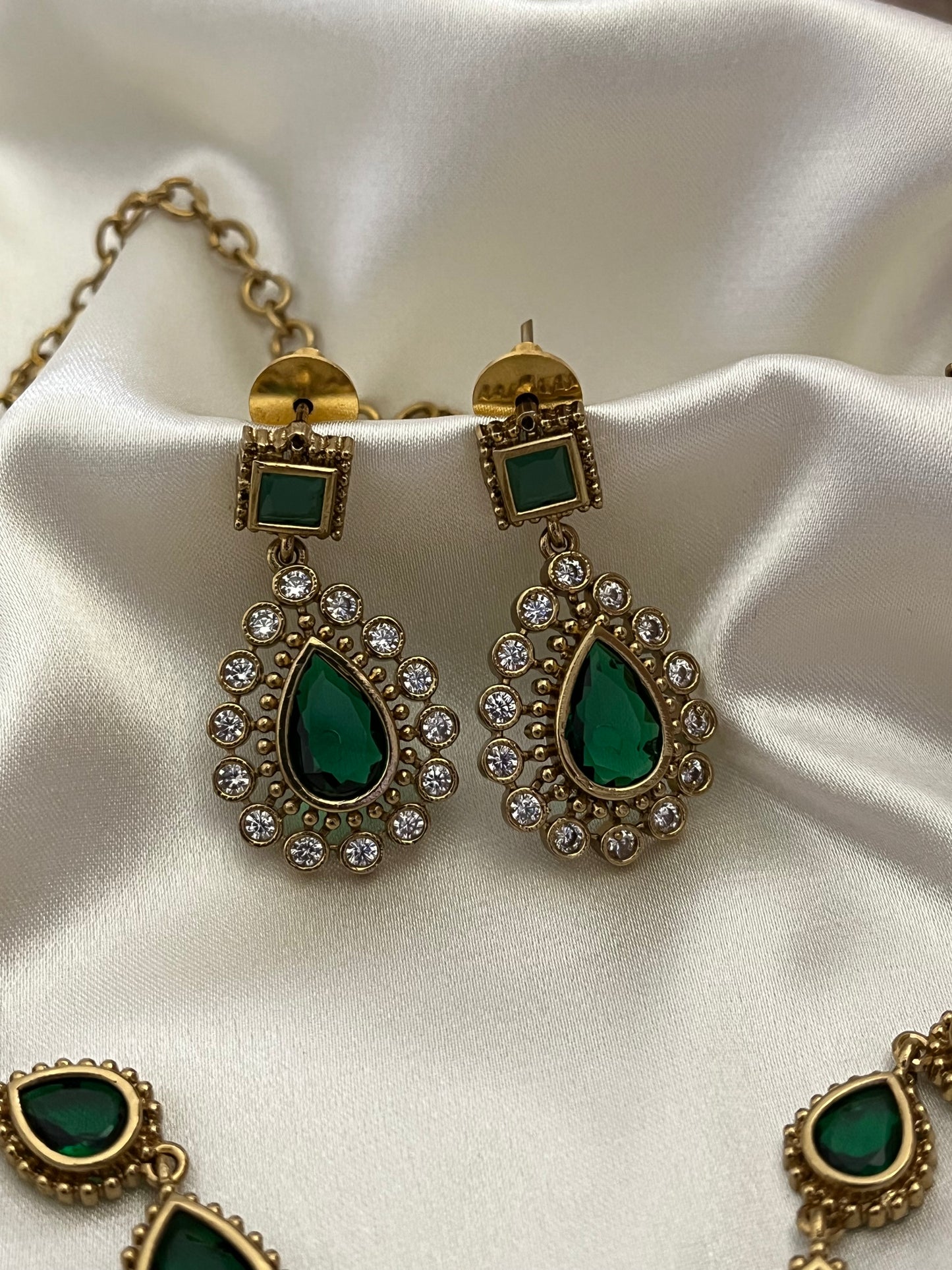 Surya – Jyothika Inspired Gold-Tone Necklace with Green Cubic Zirconia Stones (V2)