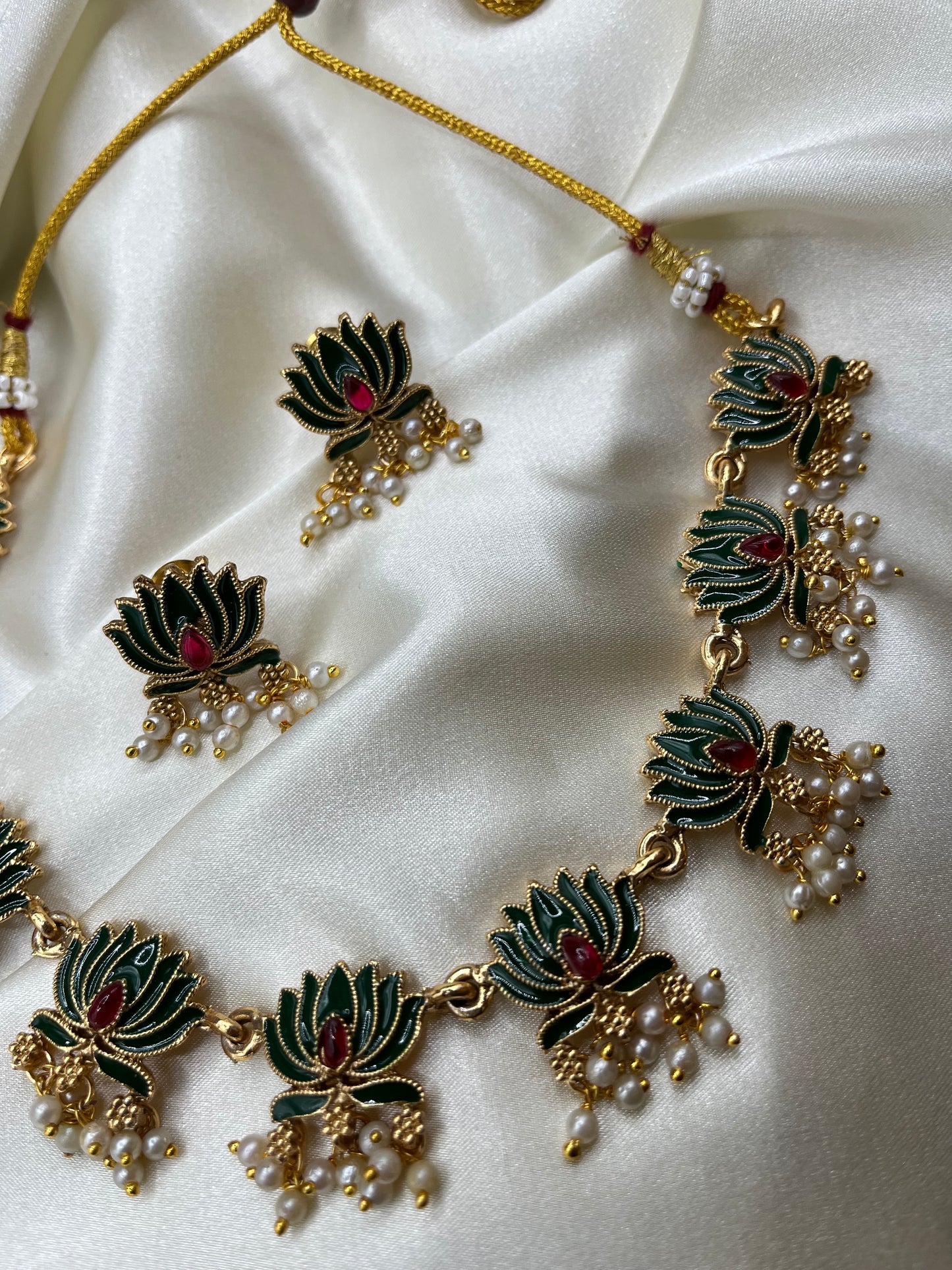 Kamala - Lotus Necklace & Earrings with Pearl Clusters