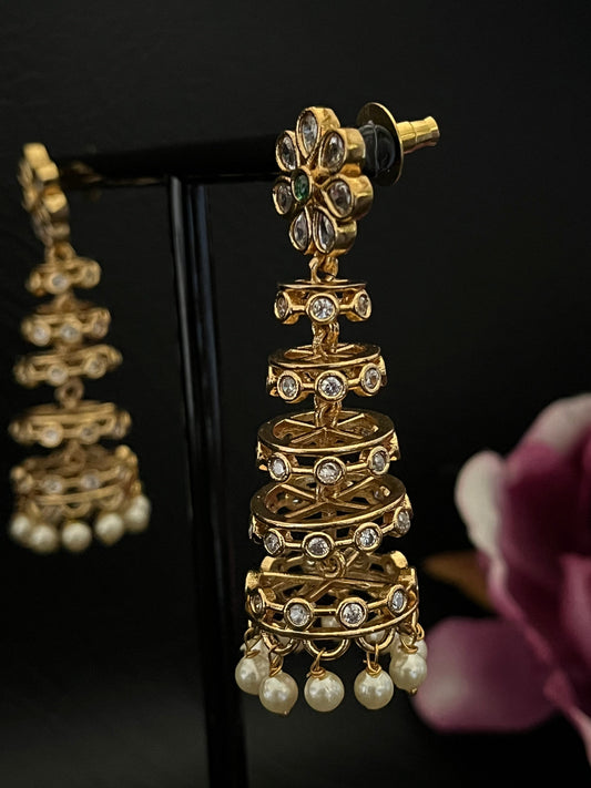 Elira - CZ Pearl Drop Jhumkas