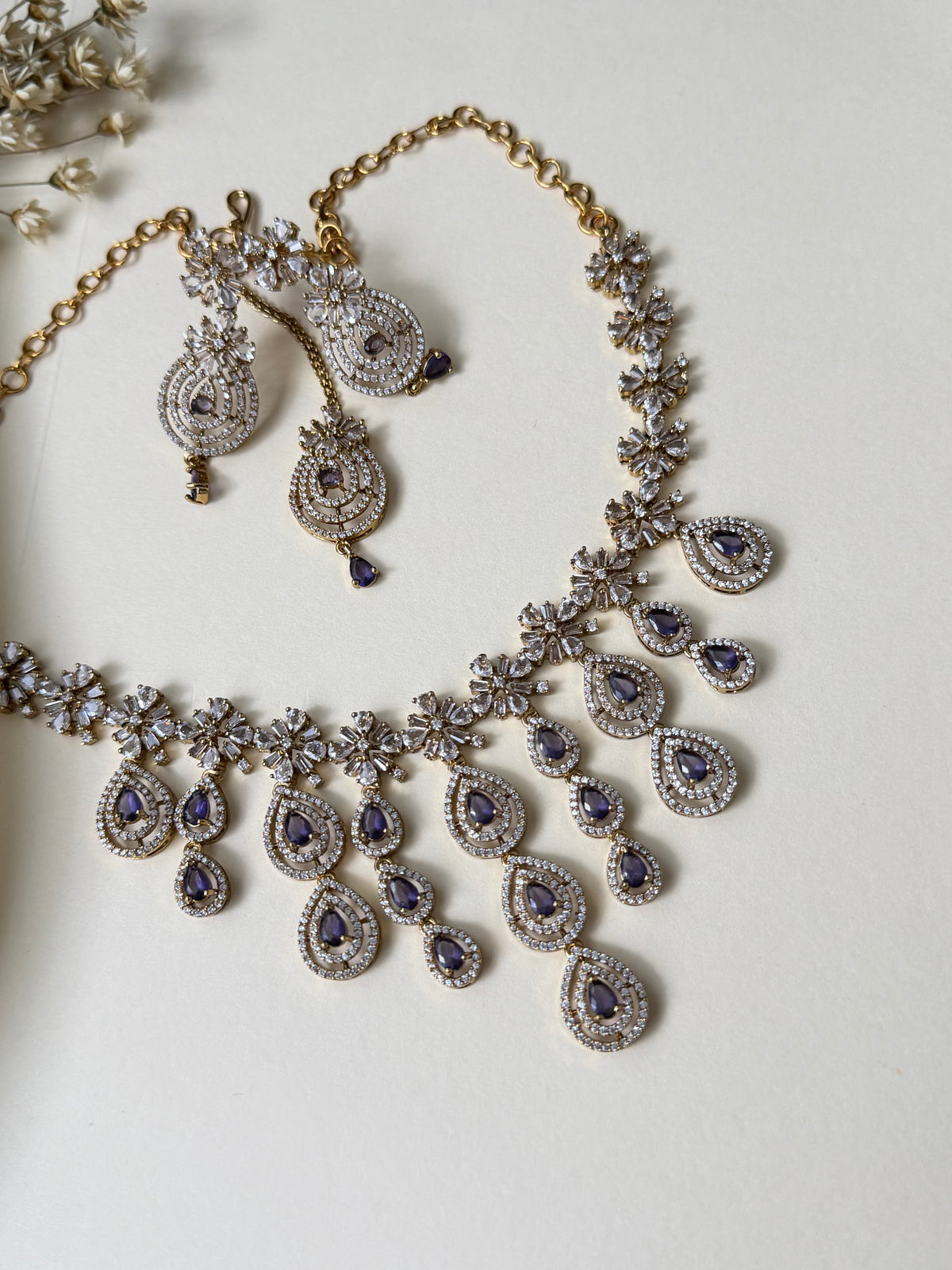 Rani - Floral Necklace Set – Green, Blue or White