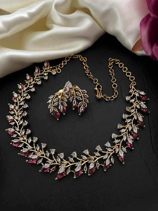 Kaia – CZ Leaf Necklace Set