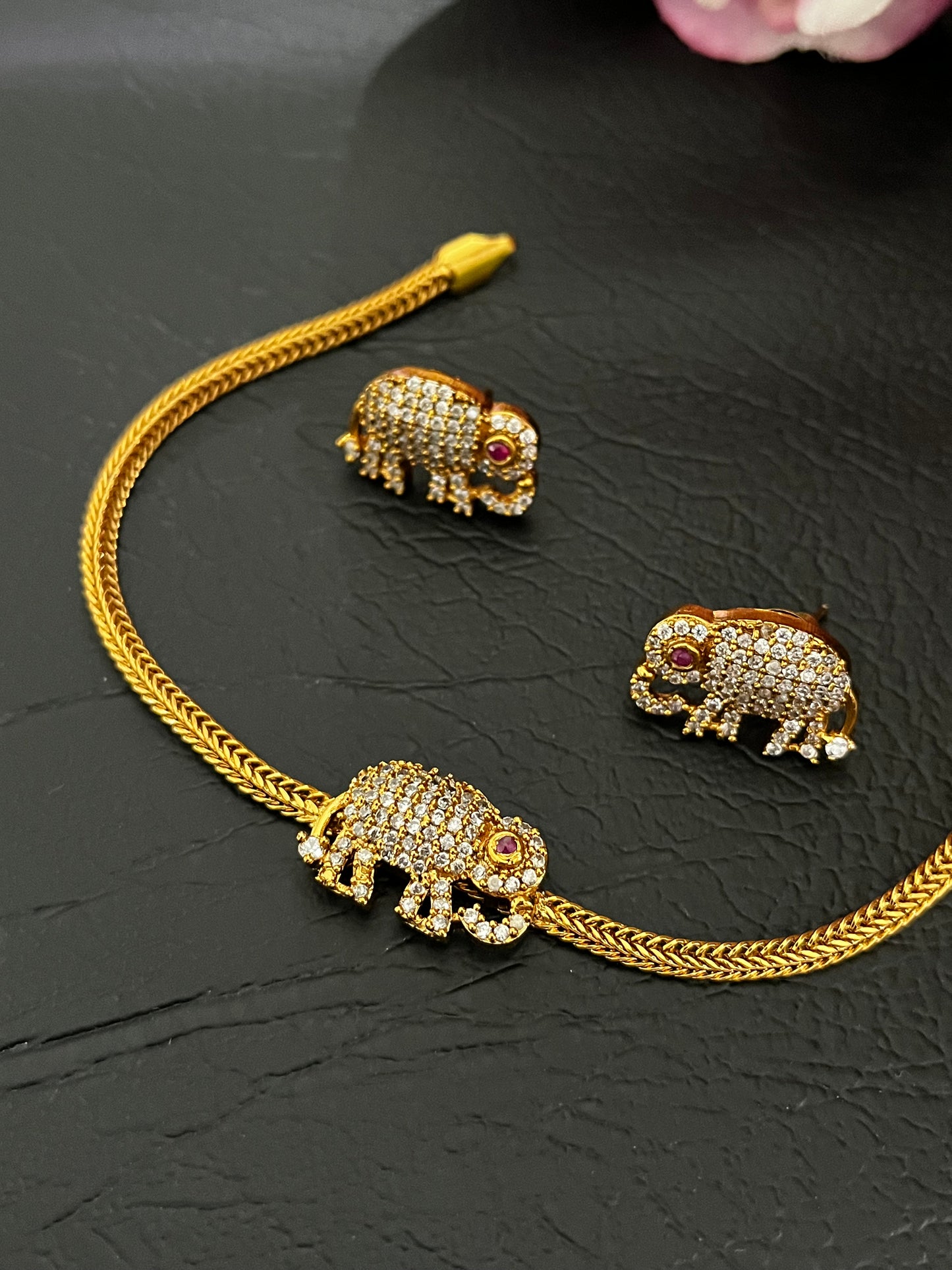 Aurelle – Elephant Motif Cubic Zirconia Choker Set
