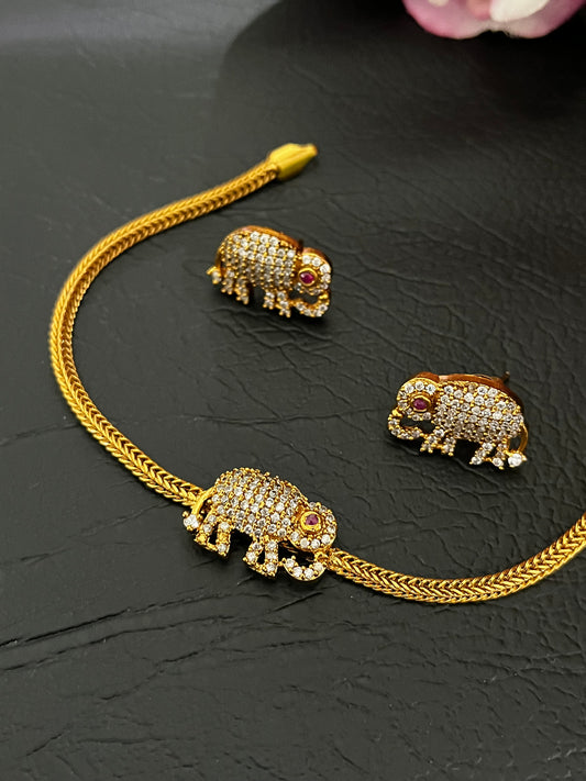 Aurelle – Elephant Motif Cubic Zirconia Choker Set