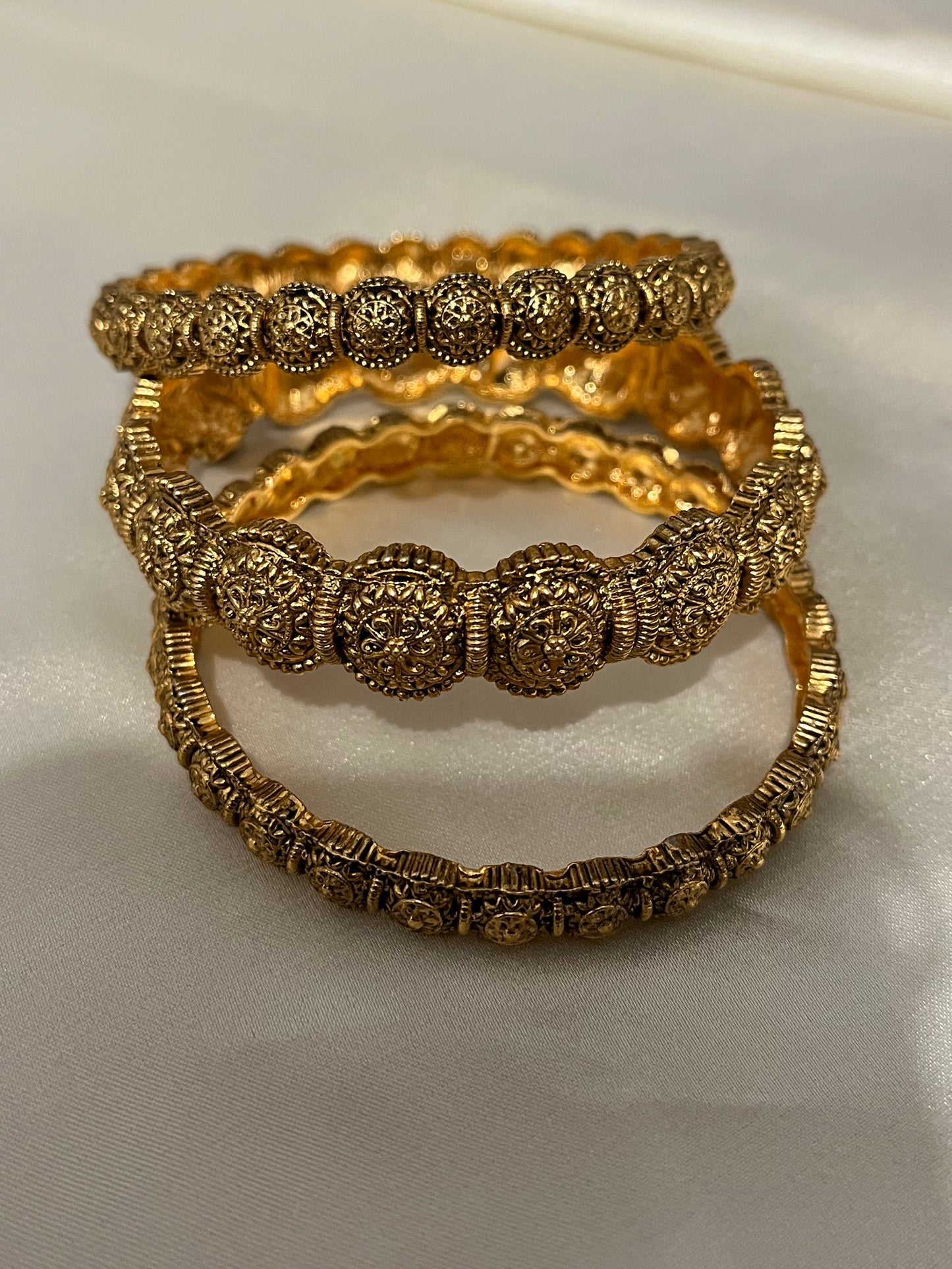Jhanvi - Antique Gold Finish Kada Bangles Set | Intricate Filigree Work | Traditional Temple Jewellery