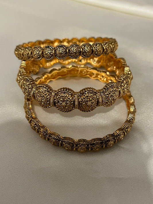 Jhanvi - Antique Gold Finish Kada Bangles Set | Intricate Filigree Work | Traditional Temple Jewellery