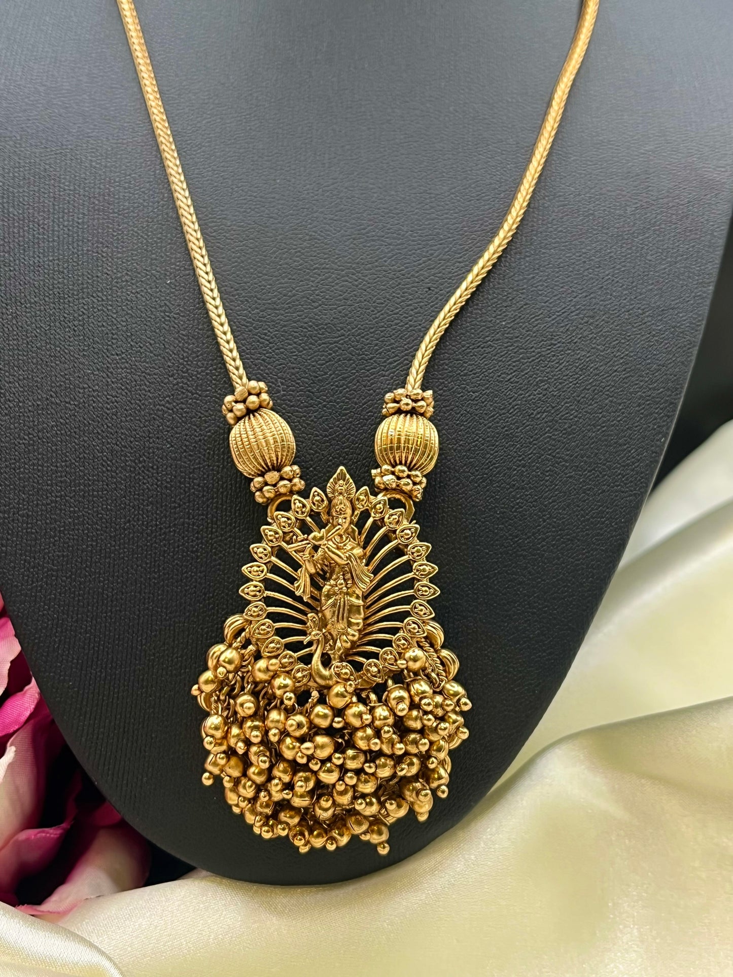 Govinda - Divine Krishna Pearl Cluster Necklace Set with Earrings | Traditional Indian Temple Jewellery