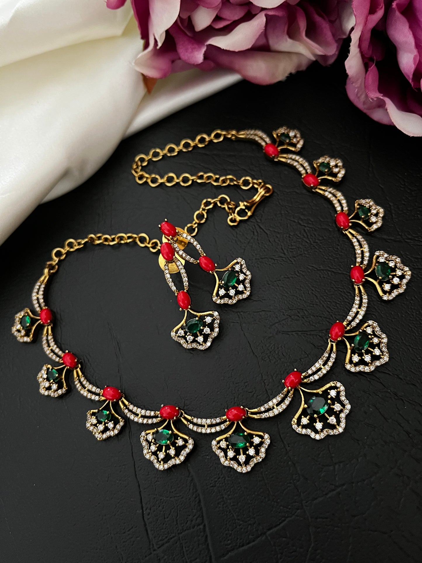 Anika - CZ Floral Necklace Set V1